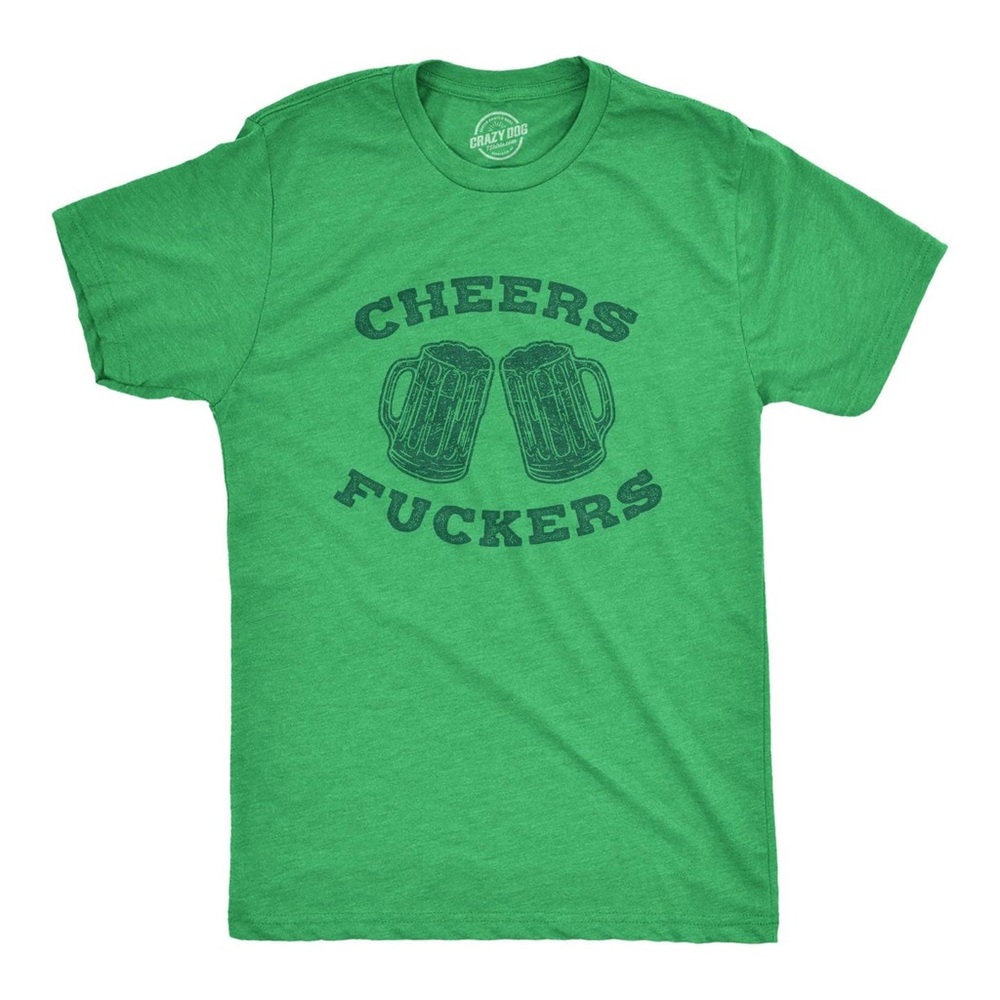 Crazy Dog Green Cheers Vintage Look Soft Graphic Tee Tshirt T-shirt